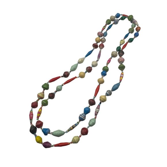 Ugandan Paper Bead Necklace Multicolor 54 inch - Picture 2 of 4